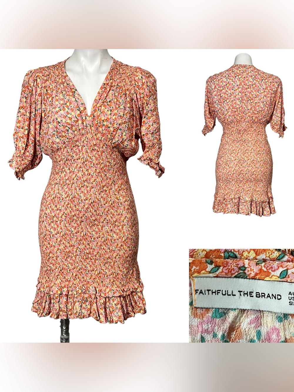 Faithfull the Brand Margherita Mini Dress US 4 pink multicolor casual vacation